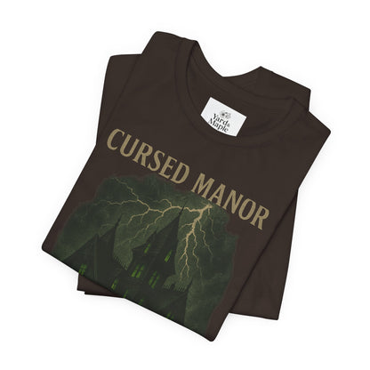 Cursed Manor Short Sleeve Tee - Spooky Halloween T-Shirt, Haunted House Theme, Casual Wear, Perfect for Horror Lovers, Gift Idea