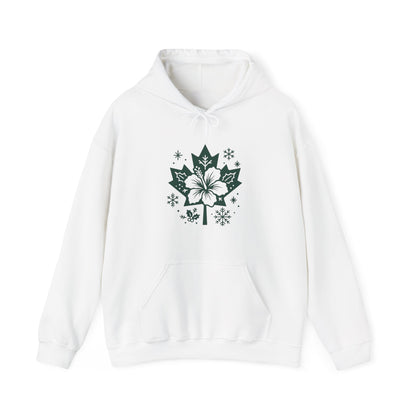 Maple Leaf Poinsettia Hoodie — Winter Floral Holiday Sweatshirt