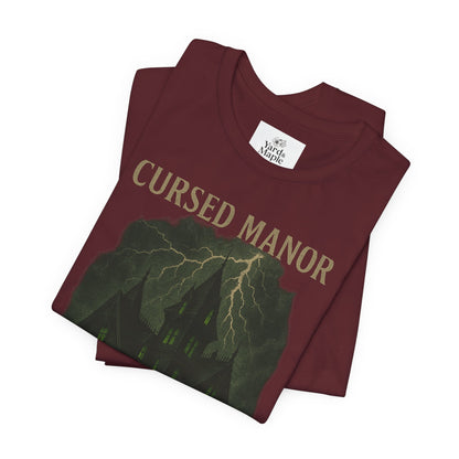 Cursed Manor Short Sleeve Tee - Spooky Halloween T-Shirt, Haunted House Theme, Casual Wear, Perfect for Horror Lovers, Gift Idea