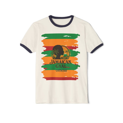 Jamaican Gyal Unisex Cotton Ringer T-Shirt, Casual Summer Tee, Festival Clothing, Vacation Wear, Island Vibes Shirt