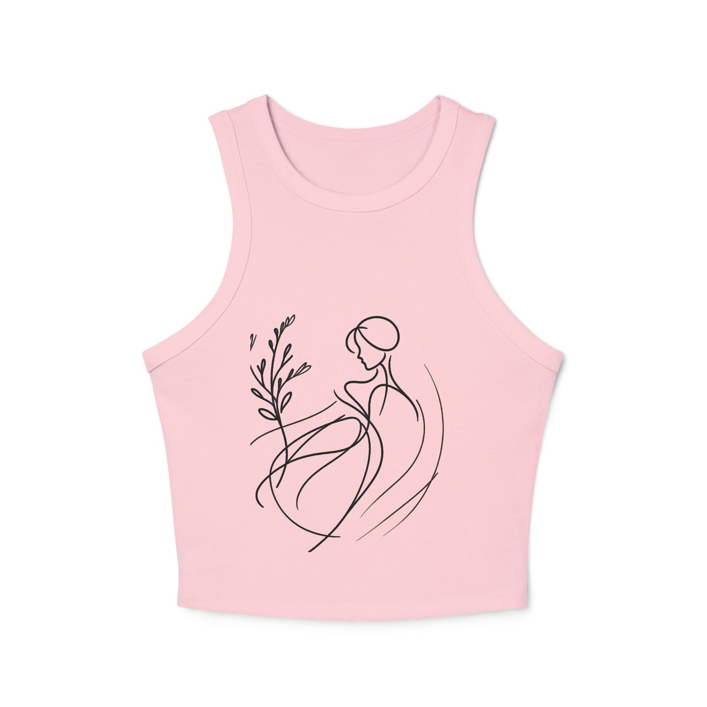 Stylish Women's Crop Tank Top with Floral Outline Design, Summer Essential, Comfortable Casual Wear, Perfect for Yoga, Brunch, or Festivals