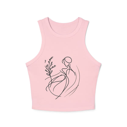 Stylish Women's Crop Tank Top with Floral Outline Design, Summer Essential, Comfortable Casual Wear, Perfect for Yoga, Brunch, or Festivals