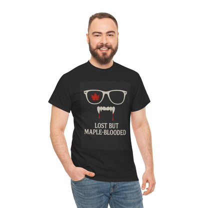 Unisex Heavy Cotton Tee with Vampire Design - Lost but Maple-Blooded Shirt for Halloween, Casual Wear, Gifts, Spooky Season, Unique Fashion