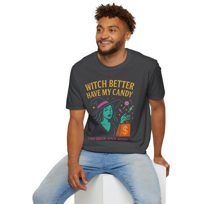 Witchy Candy T-Shirt, Halloween Apparel, Funny Halloween Shirt, Unisex Graphic Tee, Sweet Tooth Gift, Witch Costume Top