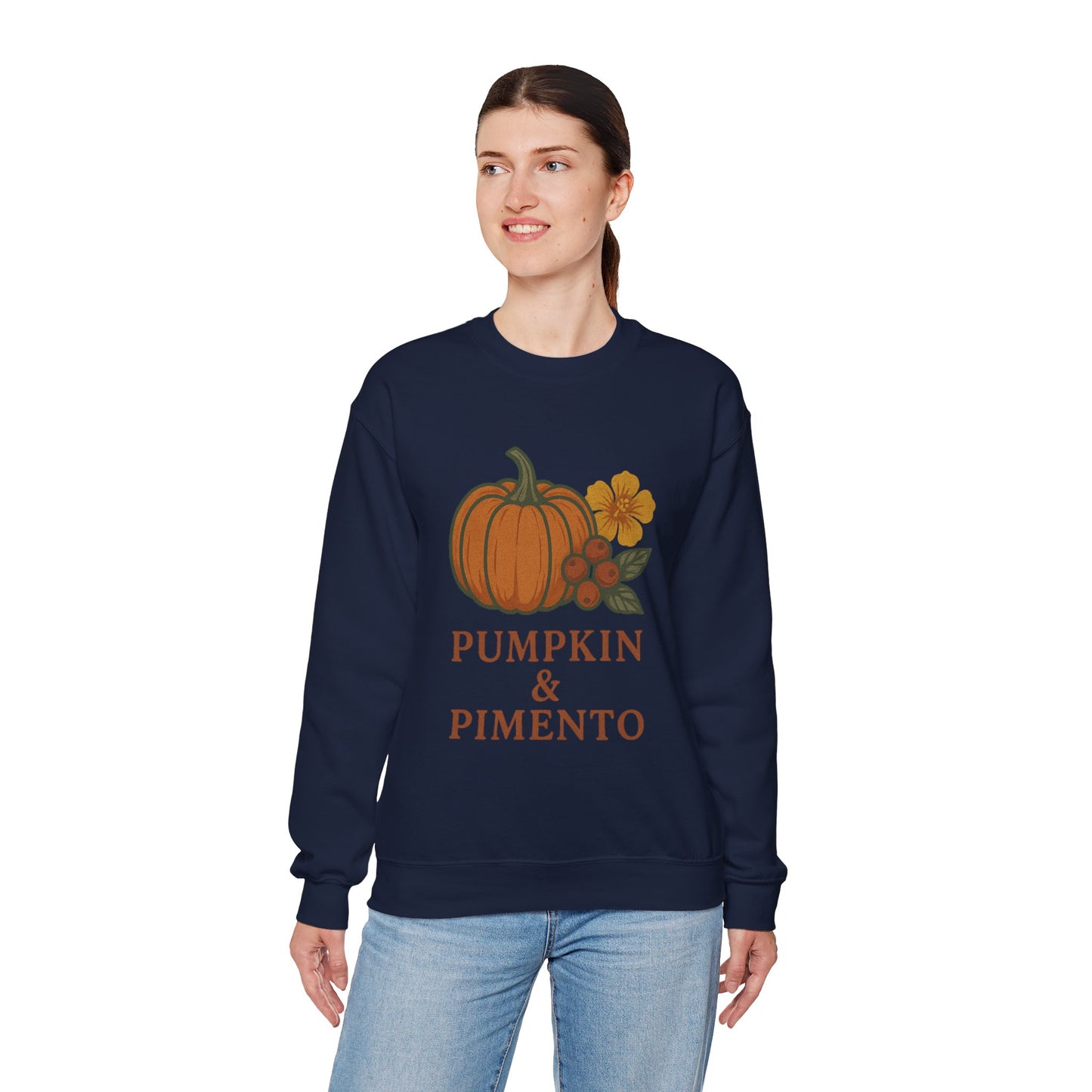 Pumpkin & Pimento Crewneck Sweatshirt, Cozy Fall Sweatshirt, Unisex Autumn Apparel, Thanksgiving Gift, Seasonal Fashion
