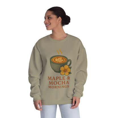 Cozy Coffee Sweatshirt - Maple & Mocha Mornings Unisex Crewneck, Warm Gift for Coffee Lovers, Casual Fall Fashion, Weekend Relaxation