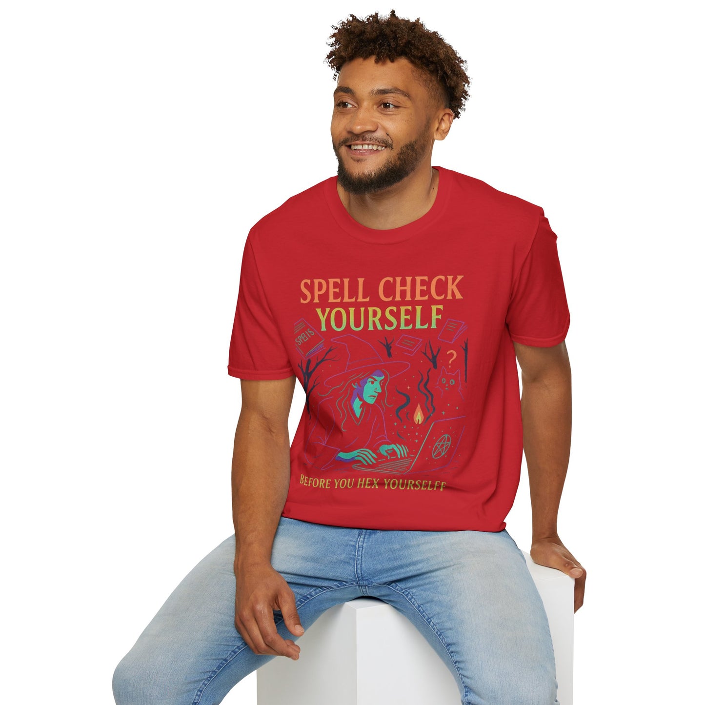 Spell Check Yourself Witchy T-Shirt, Fun Graphic Tee for Witch Lovers, Halloween Shirt, Cozy Casual Wear, Unisex Softstyle Tee