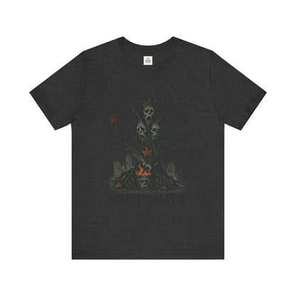Haunted Maple Tee - Unisex Jersey Short Sleeve T-Shirt for Fall, Halloween, Spooky Vibe, Ghost Lovers, Unique Gift