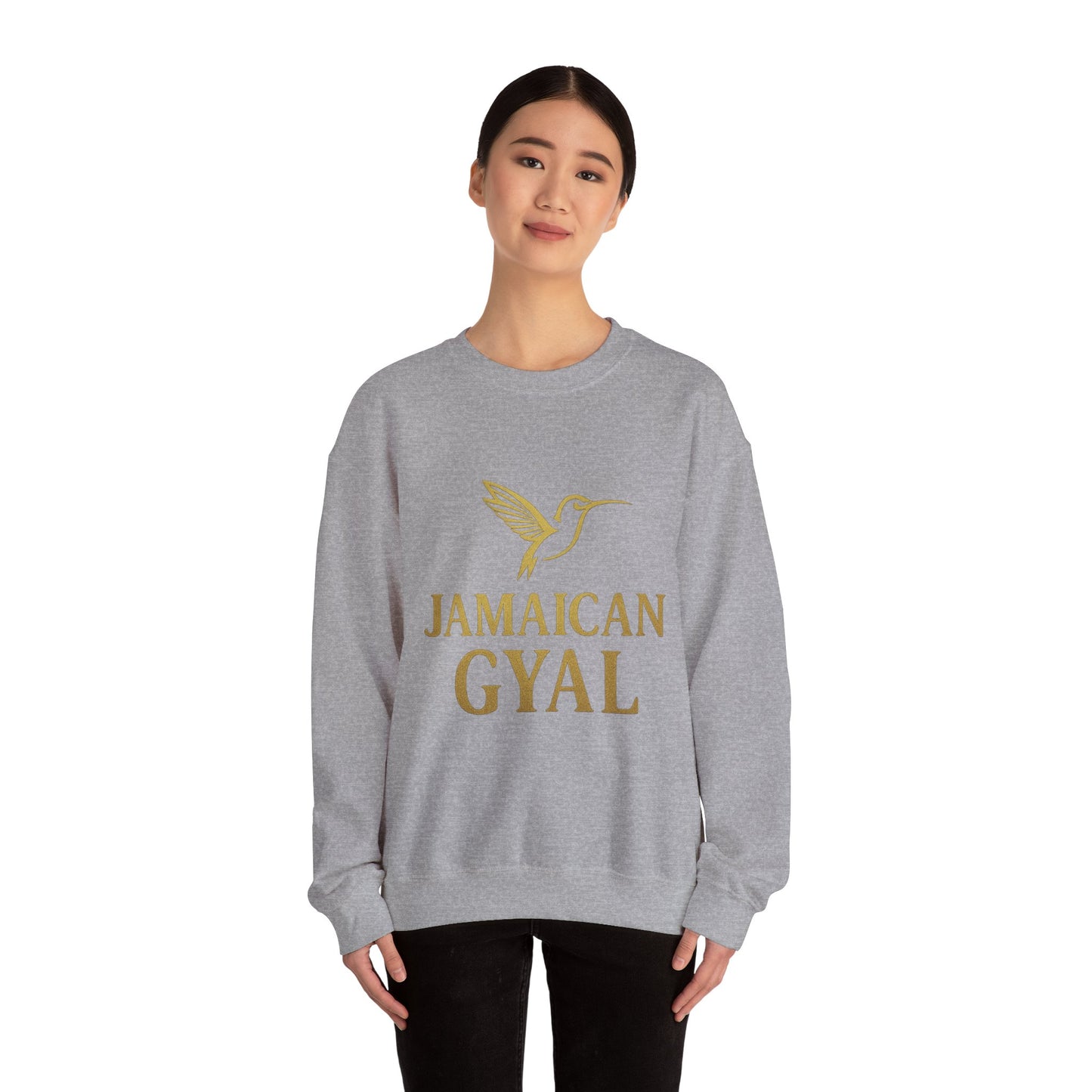 Jamaican Gyal Crewneck Sweatshirt — Gold Hummingbird Graphic
