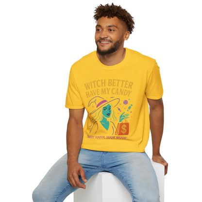 Witchy Candy T-Shirt, Halloween Apparel, Funny Halloween Shirt, Unisex Graphic Tee, Sweet Tooth Gift, Witch Costume Top