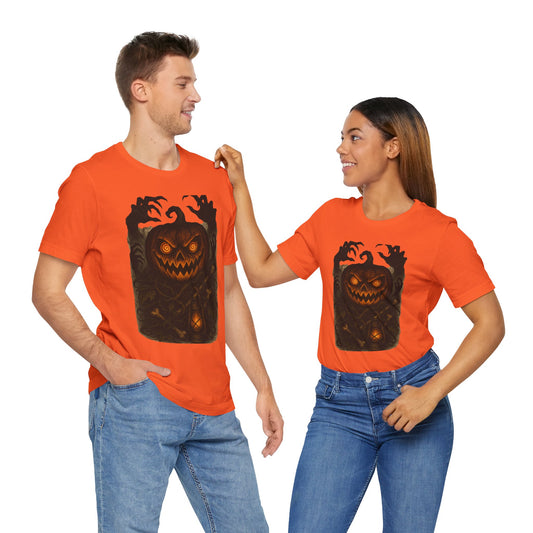 Halloween Pumpkin Tee, Unisex Jersey Short Sleeve Shirt, Fall Festival Apparel, Spooky T-Shirt, Trick or Treat Gift, Autumn Vibes