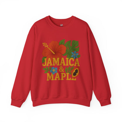 Tropical Crewneck Sweatshirt: Jamaica & Maple Floral Design, Unisex Comfort, Gift for Nature Lovers, Travel Souvenir, Summer Relaxation