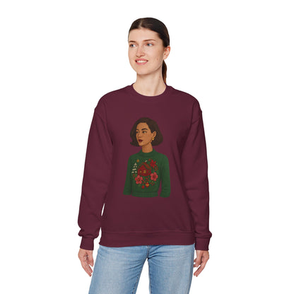 Cozy Holiday Floral Sweatshirt, Unisex Crewneck, Casual Gift, Winter Comfort, Christmas Apparel, Autumn Fashion, Everyday Style