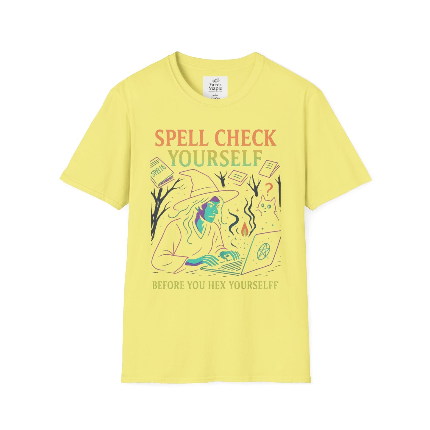 Spell Check Yourself Graphic Tee, Unisex Witch T-Shirt, Halloween Humor Top, Casual Witchy Apparel, Perfect for Spell Lovers