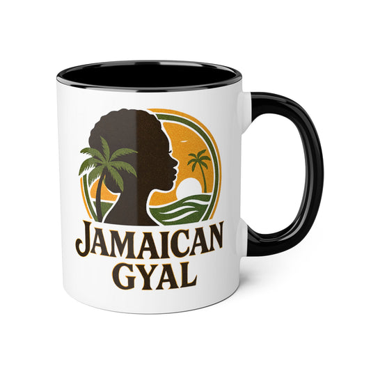 Jamaican Gyal Accent Mug, 11oz Coffee Cup, African Heritage Gift, Tropical Drinkware, Caribbean Inspiration, Black Woman Art
