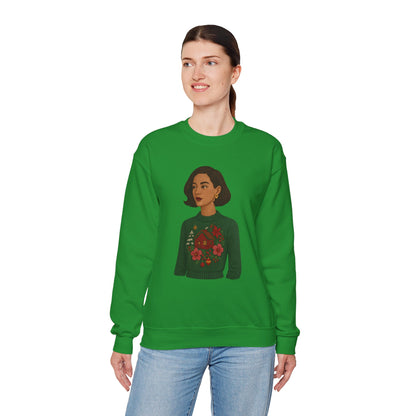 Cozy Holiday Floral Sweatshirt, Unisex Crewneck, Casual Gift, Winter Comfort, Christmas Apparel, Autumn Fashion, Everyday Style