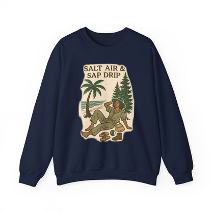 Cozy Beach Vibes Sweatshirt - Salt Air & Sap Drip Unisex Crewneck, Summer Casual Wear, Gift for Nature Lovers, Beach Trip Essentials