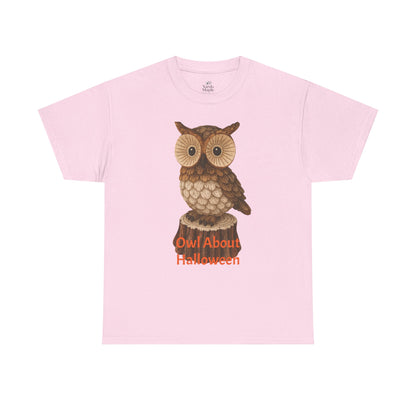 Halloween Owl Tee, Perfect for Fall Celebrations, Unisex Cotton Shirt, Cute Gift for Owl Lovers, Halloween Party Apparel, Fun Autumn Wear