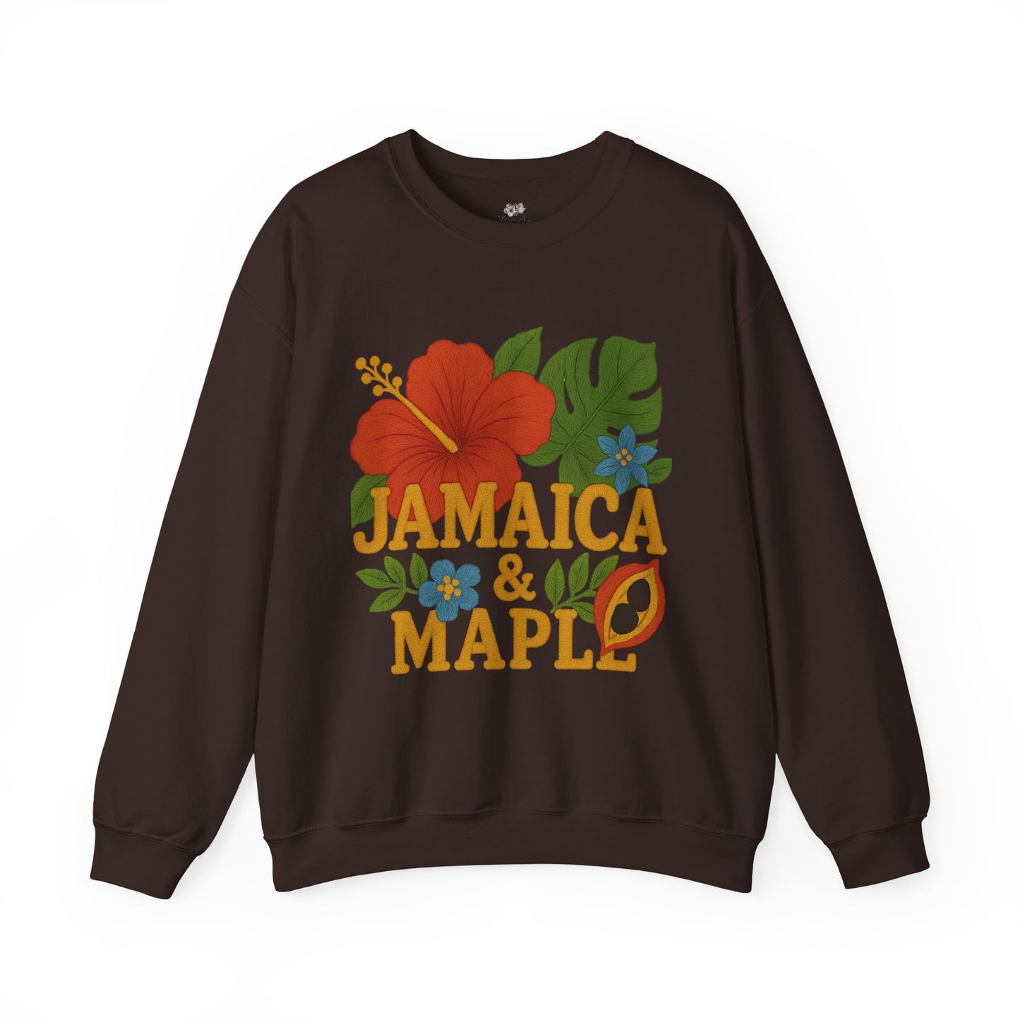 Tropical Crewneck Sweatshirt: Jamaica & Maple Floral Design, Unisex Comfort, Gift for Nature Lovers, Travel Souvenir, Summer Relaxation