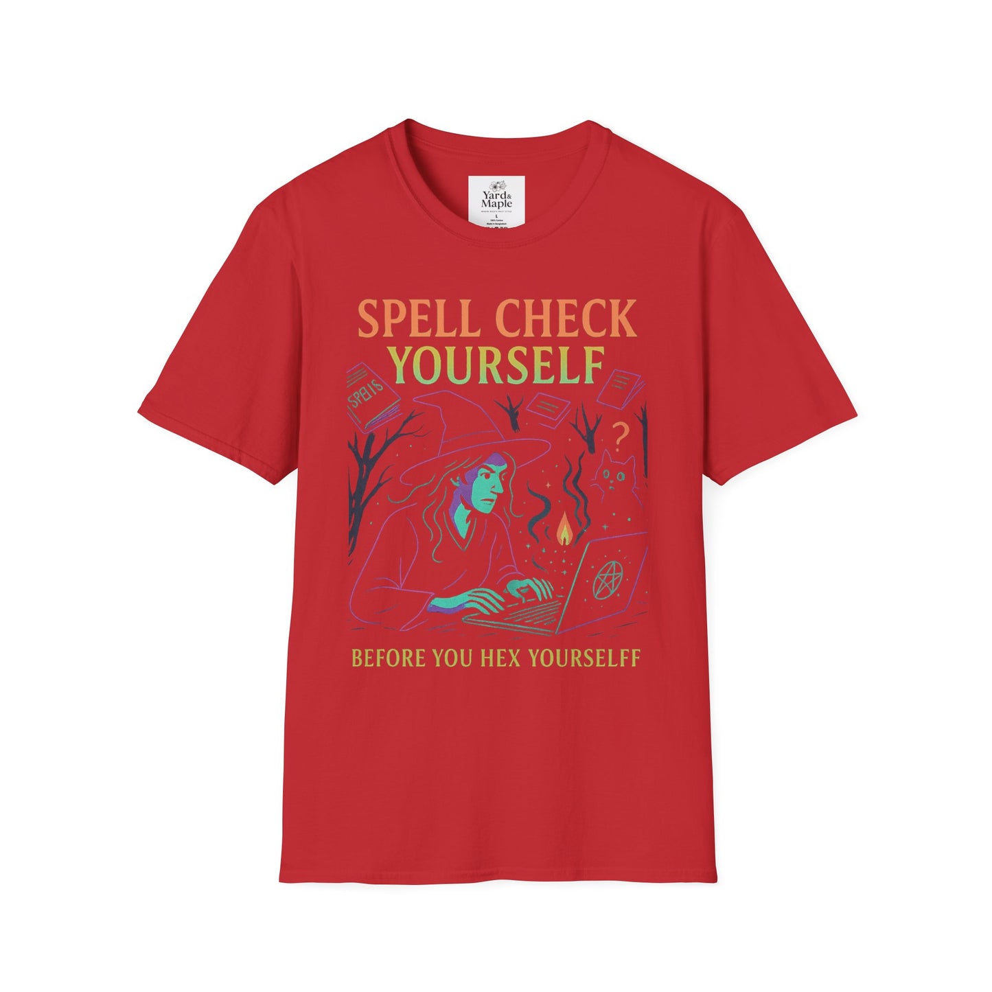 Spell Check Yourself Graphic Tee, Unisex Witch T-Shirt, Halloween Humor Top, Casual Witchy Apparel, Perfect for Spell Lovers