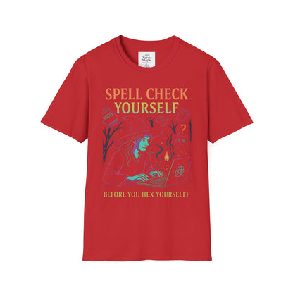 Spell Check Yourself Graphic Tee, Unisex Witch T-Shirt, Halloween Humor Top, Casual Witchy Apparel, Perfect for Spell Lovers