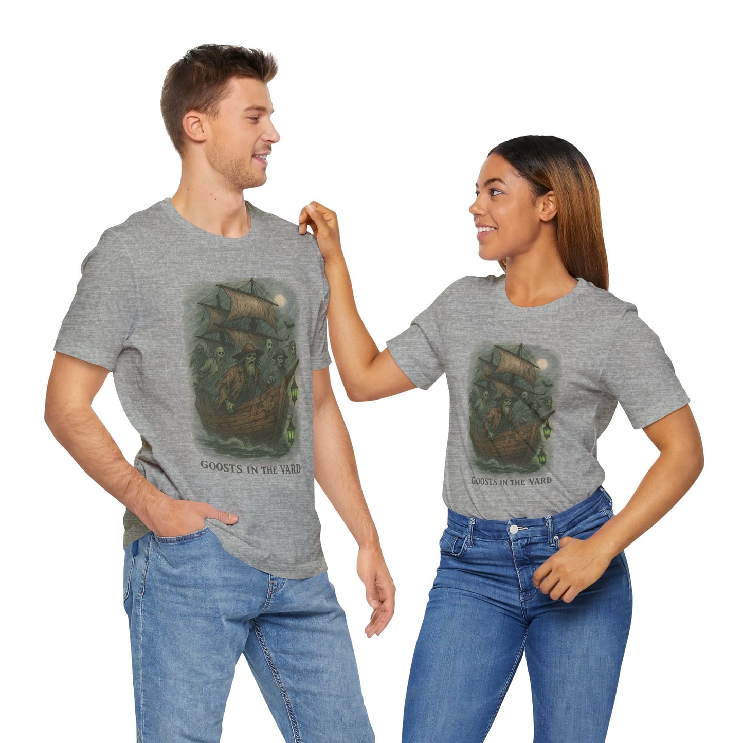 Haunted Ship Short Sleeve Tee - Spooky Halloween T-Shirt, Ghosts in the Yard Design, Unisex Shirt, Perfect for Trick or Treat, Ghost [...]