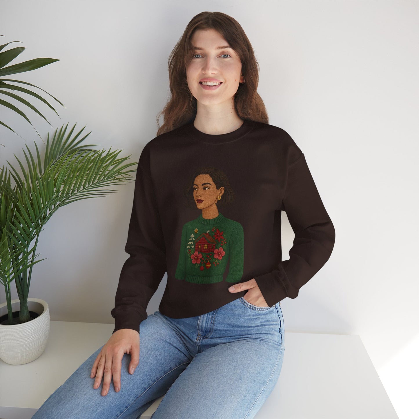 Cozy Holiday Floral Sweatshirt, Unisex Crewneck, Casual Gift, Winter Comfort, Christmas Apparel, Autumn Fashion, Everyday Style