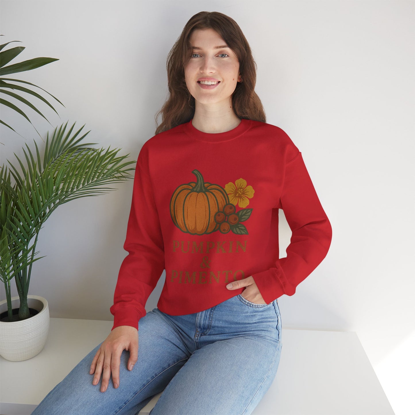 Pumpkin & Pimento Crewneck Sweatshirt, Cozy Fall Sweatshirt, Unisex Autumn Apparel, Thanksgiving Gift, Seasonal Fashion