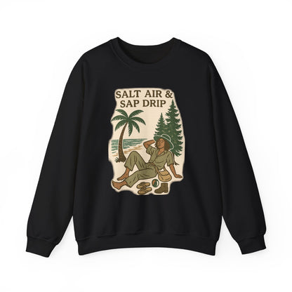 Cozy Beach Vibes Sweatshirt - Salt Air & Sap Drip Unisex Crewneck, Summer Casual Wear, Gift for Nature Lovers, Beach Trip Essentials