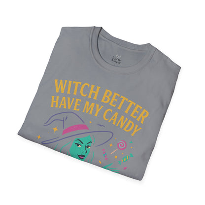 Witchy Candy T-Shirt, Halloween Apparel, Funny Halloween Shirt, Unisex Graphic Tee, Sweet Tooth Gift, Witch Costume Top