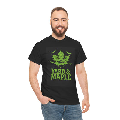 Halloween Themed Unisex Tee with Yard & Maple Design, Autumn Apparel, Fall T-Shirt, Spooky Graphic Tee, Unisex Halloween Shirt