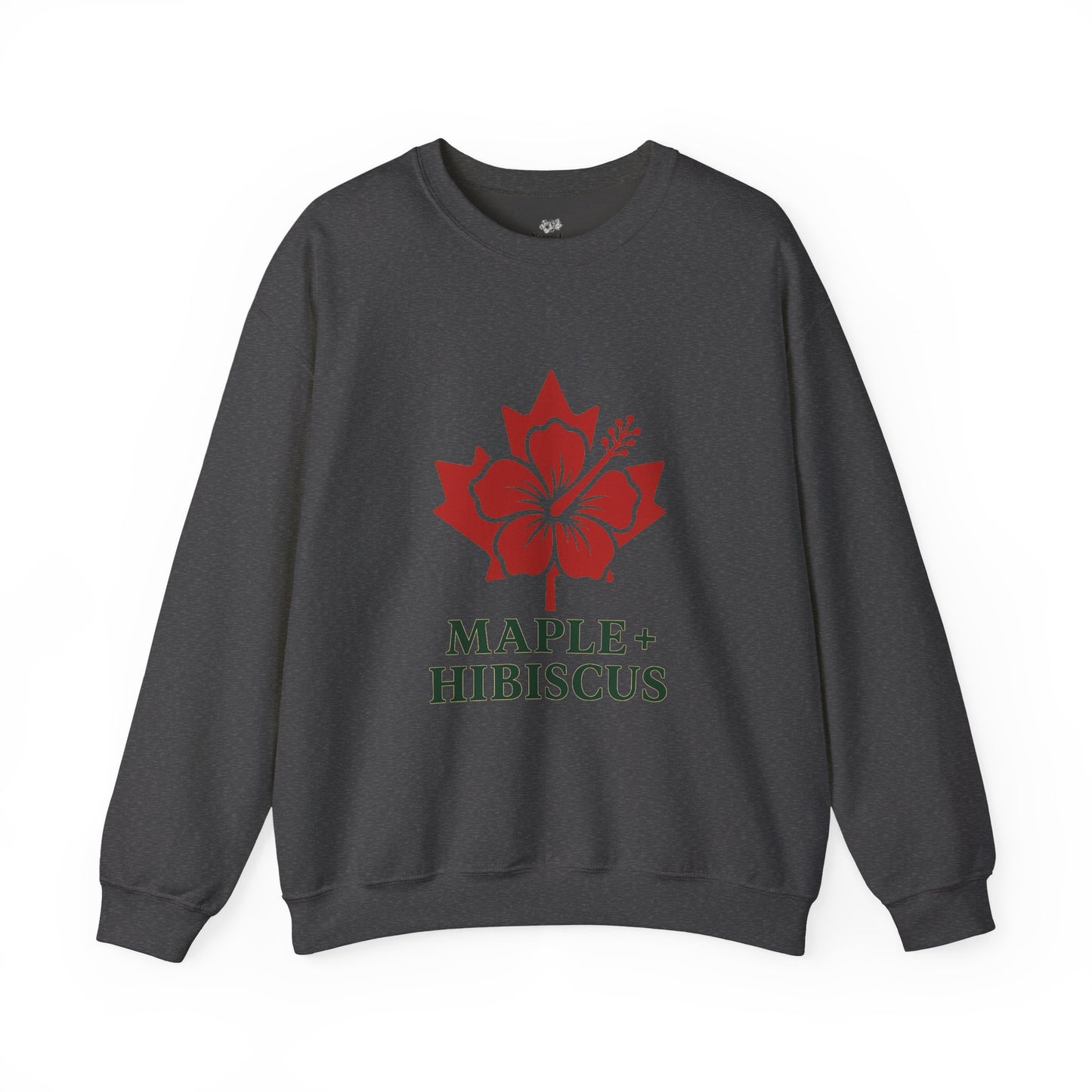 Maple + Hibiscus Crewneck Sweatshirt — Floral Maple Leaf Graphic