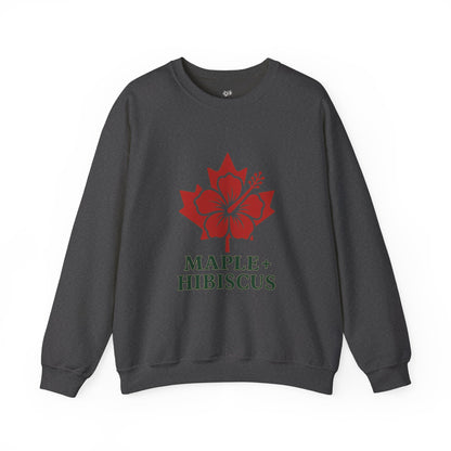 Maple + Hibiscus Crewneck Sweatshirt — Floral Maple Leaf Graphic