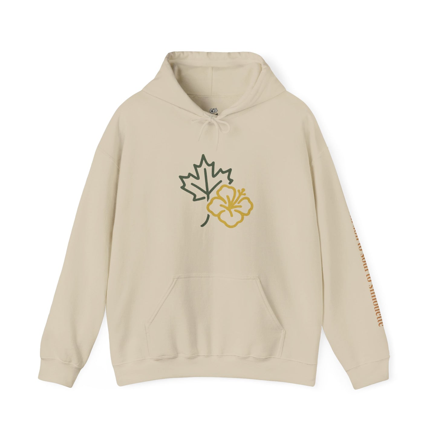 Maple Leaf & Hibiscus Hoodie, Cozy Fall Sweatshirt, Unisex Pullover for Nature Lovers, Perfect Gift for Thanksgiving, Unique Casual Wear