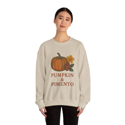 Pumpkin & Pimento Crewneck Sweatshirt, Cozy Fall Sweatshirt, Unisex Autumn Apparel, Thanksgiving Gift, Seasonal Fashion