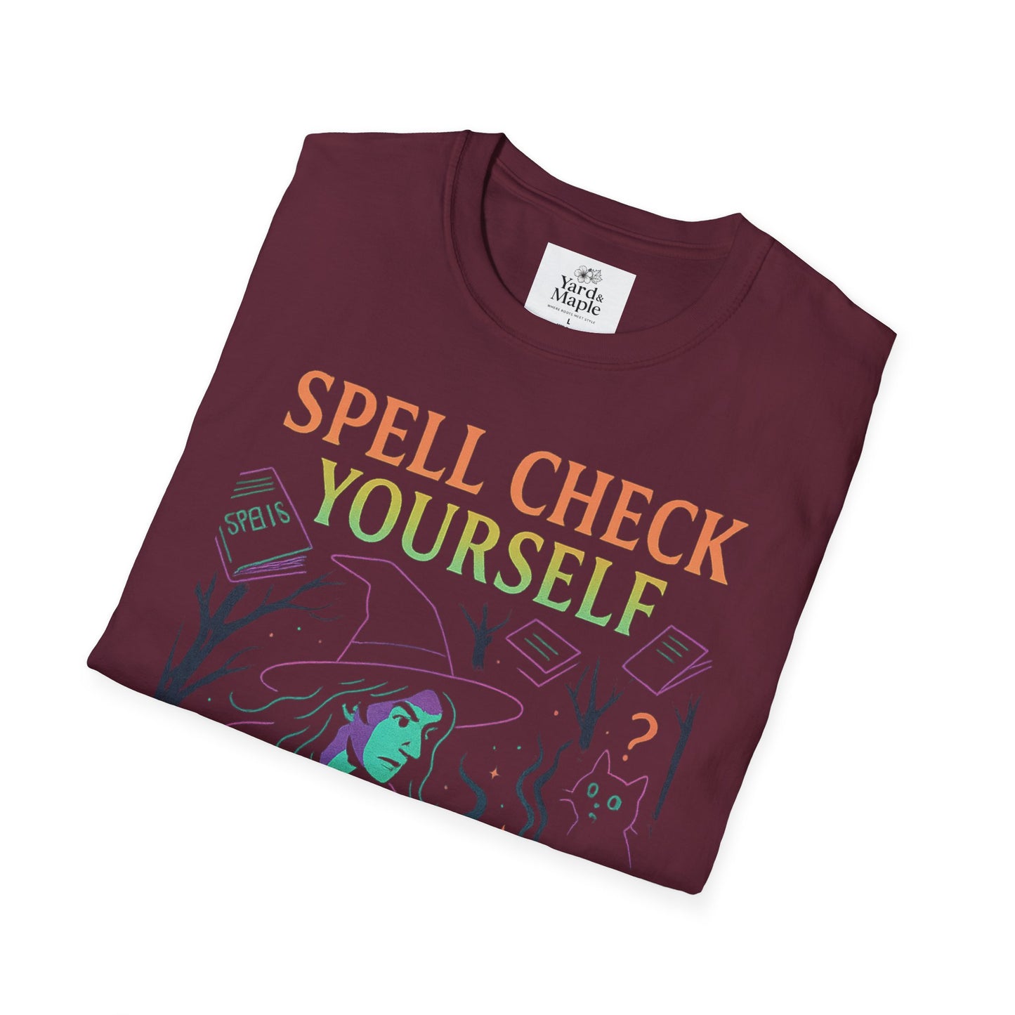 Spell Check Yourself Graphic Tee, Unisex Witch T-Shirt, Halloween Humor Top, Casual Witchy Apparel, Perfect for Spell Lovers