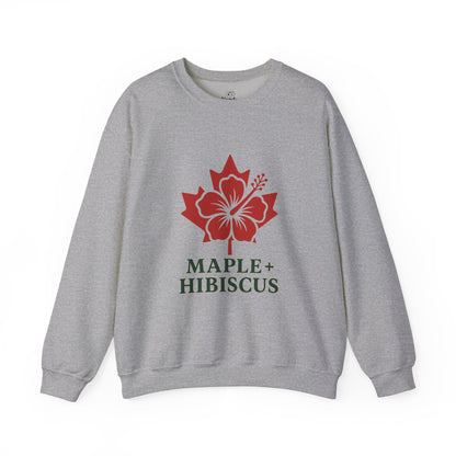 Maple + Hibiscus Crewneck Sweatshirt — Floral Maple Leaf Graphic