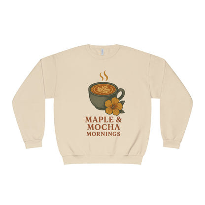Cozy Coffee Sweatshirt - Maple & Mocha Mornings Unisex Crewneck, Warm Gift for Coffee Lovers, Casual Fall Fashion, Weekend Relaxation