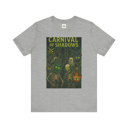 Carnival of Shadows Graphic Tee, Spooky Halloween Shirt, Unisex T-Shirt, Fun Autumn Wear, Perfect for Parties, Horror Lovers Clothing