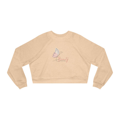 Women's Fleece Crop Pullover - Butterfly Design, Cozy Sweatshirt, Spring Fashion, Gift for Her, Casual Wear, Cute Layering Piece