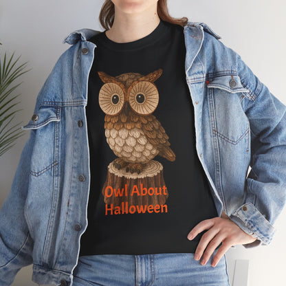 Halloween Owl Tee, Perfect for Fall Celebrations, Unisex Cotton Shirt, Cute Gift for Owl Lovers, Halloween Party Apparel, Fun Autumn Wear