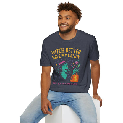 Witchy Candy T-Shirt, Halloween Apparel, Funny Halloween Shirt, Unisex Graphic Tee, Sweet Tooth Gift, Witch Costume Top