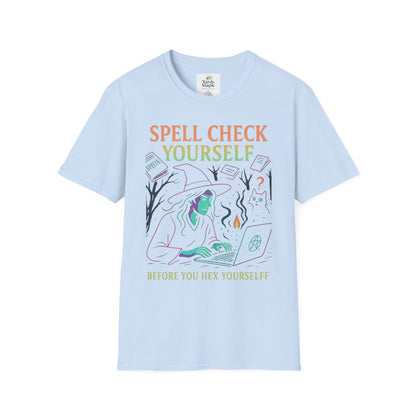 Spell Check Yourself Graphic Tee, Unisex Witch T-Shirt, Halloween Humor Top, Casual Witchy Apparel, Perfect for Spell Lovers