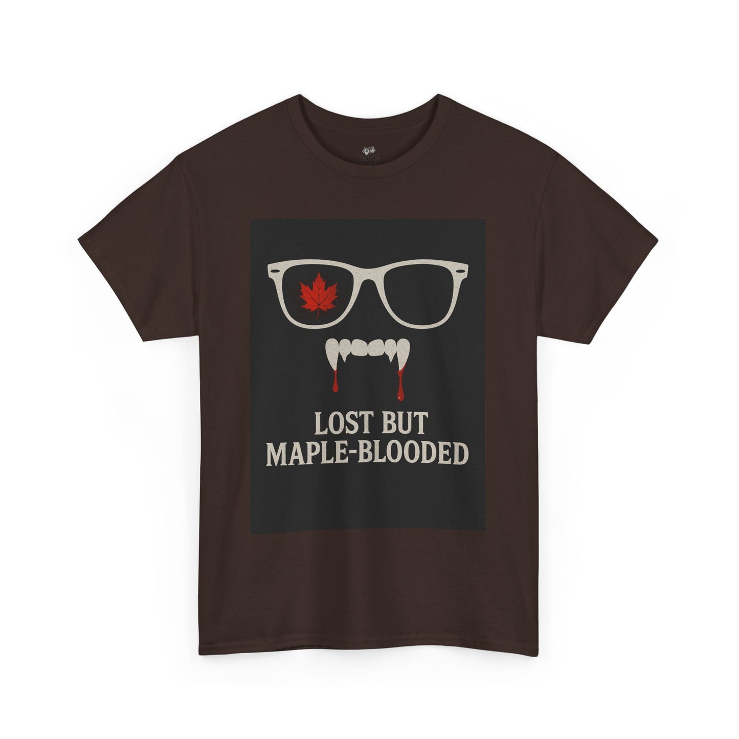 Unisex Heavy Cotton Tee with Vampire Design - Lost but Maple-Blooded Shirt for Halloween, Casual Wear, Gifts, Spooky Season, Unique Fashion