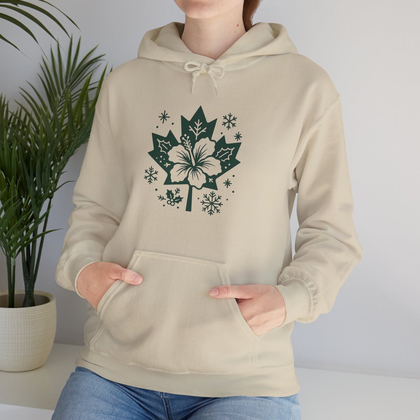 Maple Leaf Poinsettia Hoodie — Winter Floral Holiday Sweatshirt