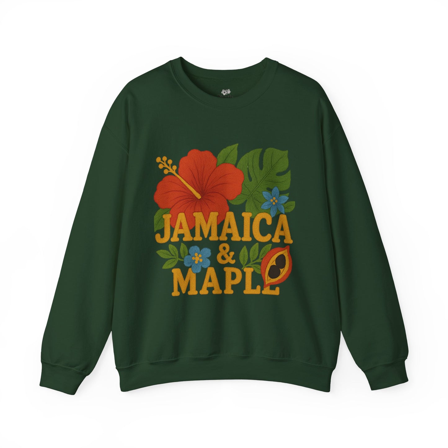Tropical Crewneck Sweatshirt: Jamaica & Maple Floral Design, Unisex Comfort, Gift for Nature Lovers, Travel Souvenir, Summer Relaxation