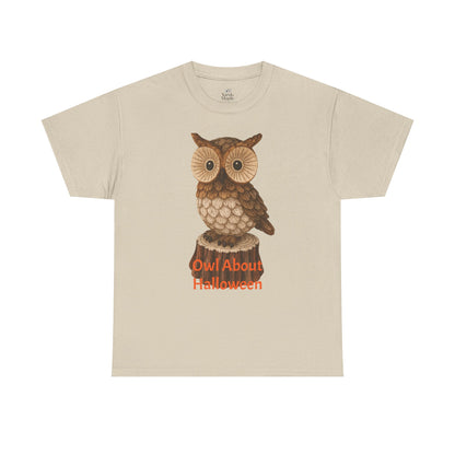 Halloween Owl Tee, Perfect for Fall Celebrations, Unisex Cotton Shirt, Cute Gift for Owl Lovers, Halloween Party Apparel, Fun Autumn Wear