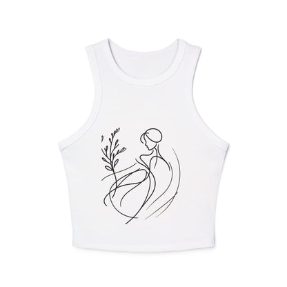 Stylish Women's Crop Tank Top with Floral Outline Design, Summer Essential, Comfortable Casual Wear, Perfect for Yoga, Brunch, or Festivals