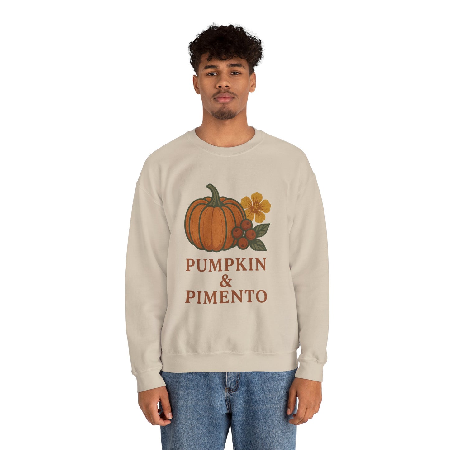Pumpkin & Pimento Crewneck Sweatshirt, Cozy Fall Sweatshirt, Unisex Autumn Apparel, Thanksgiving Gift, Seasonal Fashion