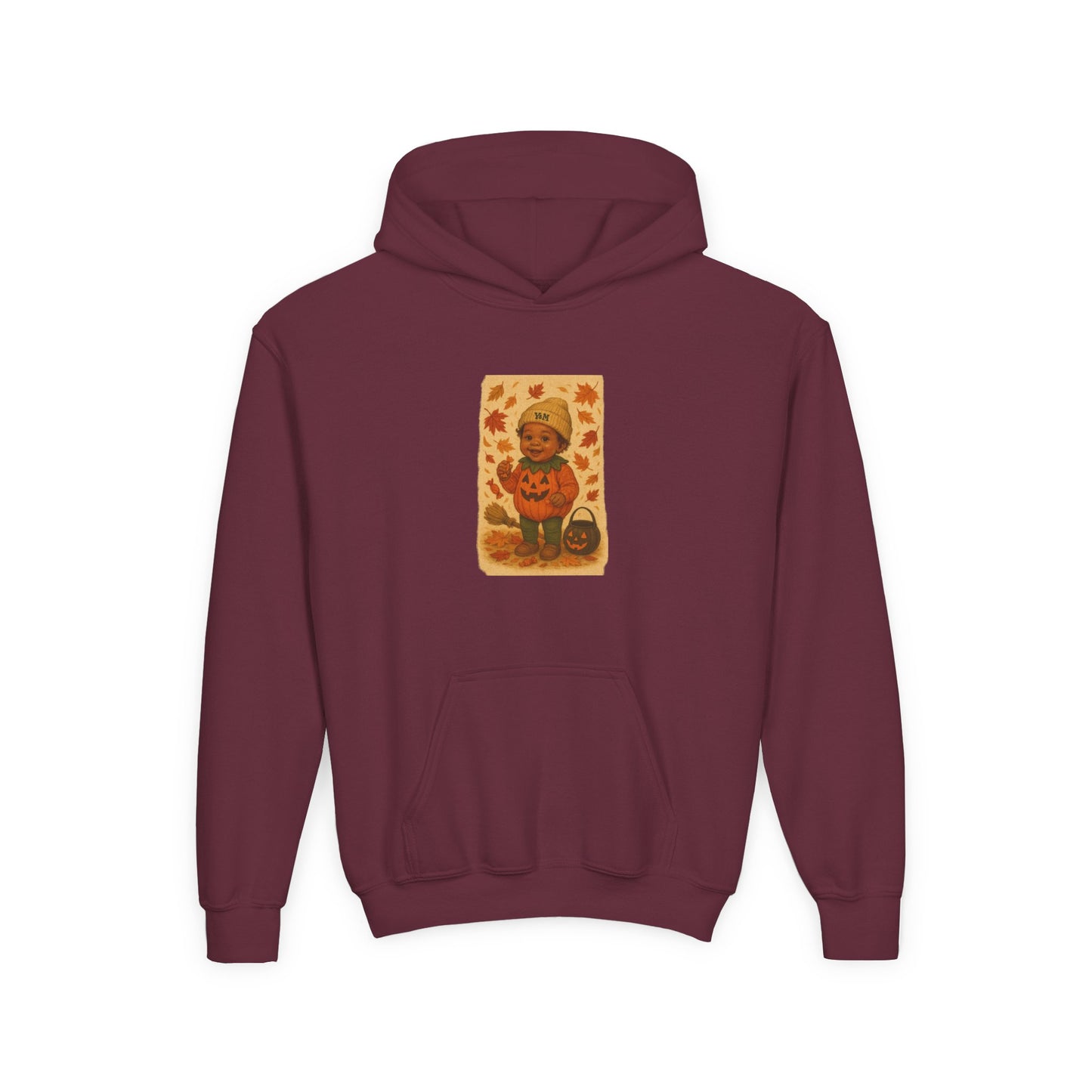Youth Pumpkin Cartoon Hoodie, Cozy Fall Sweatshirt, Halloween Sweater, Kids Autumn Apparel, Cute Hoodie for Celebrations